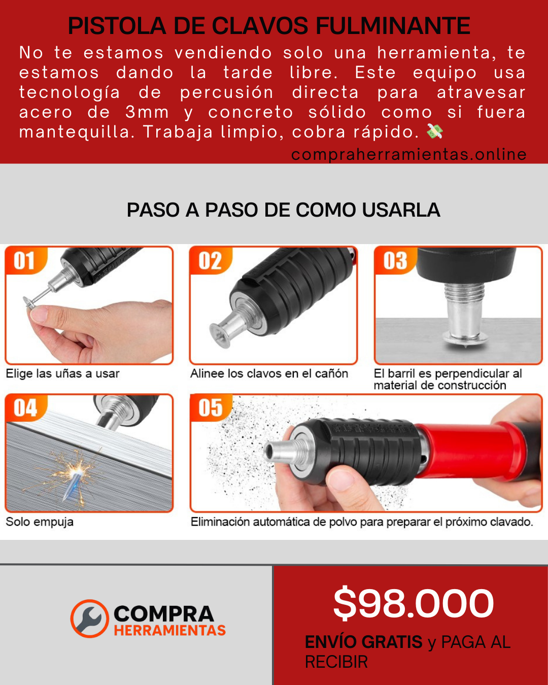 PISTOLA DE CLAVOS FULMINANTE