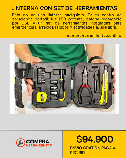 🔦 LINTERNA CON SET DE HERRAMIENTAS
