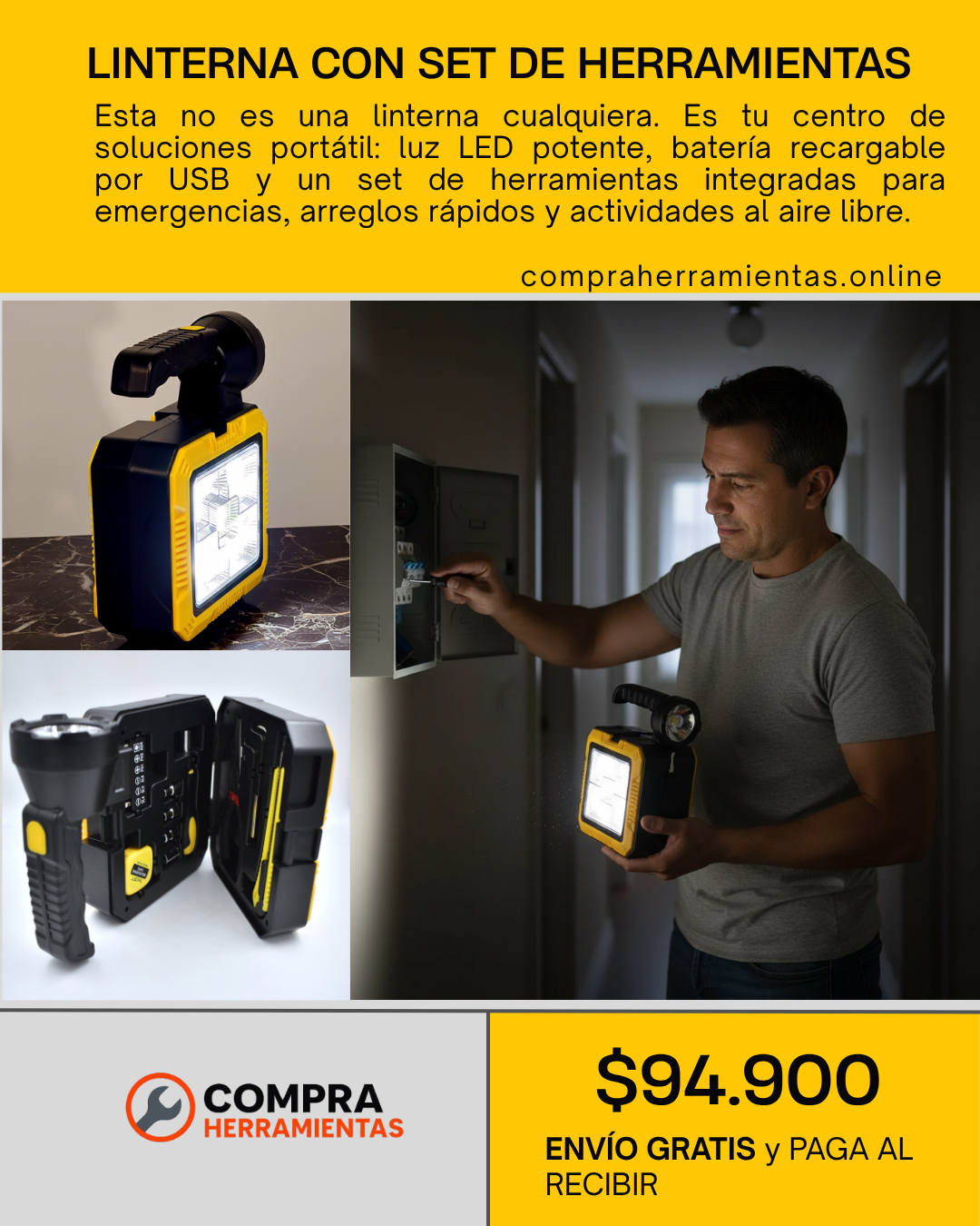 🔦 LINTERNA CON SET DE HERRAMIENTAS