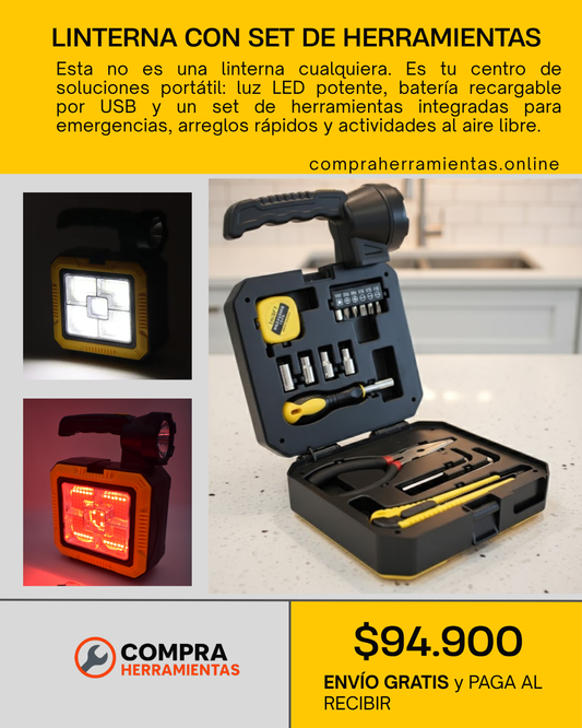 🔦 LINTERNA CON SET DE HERRAMIENTAS