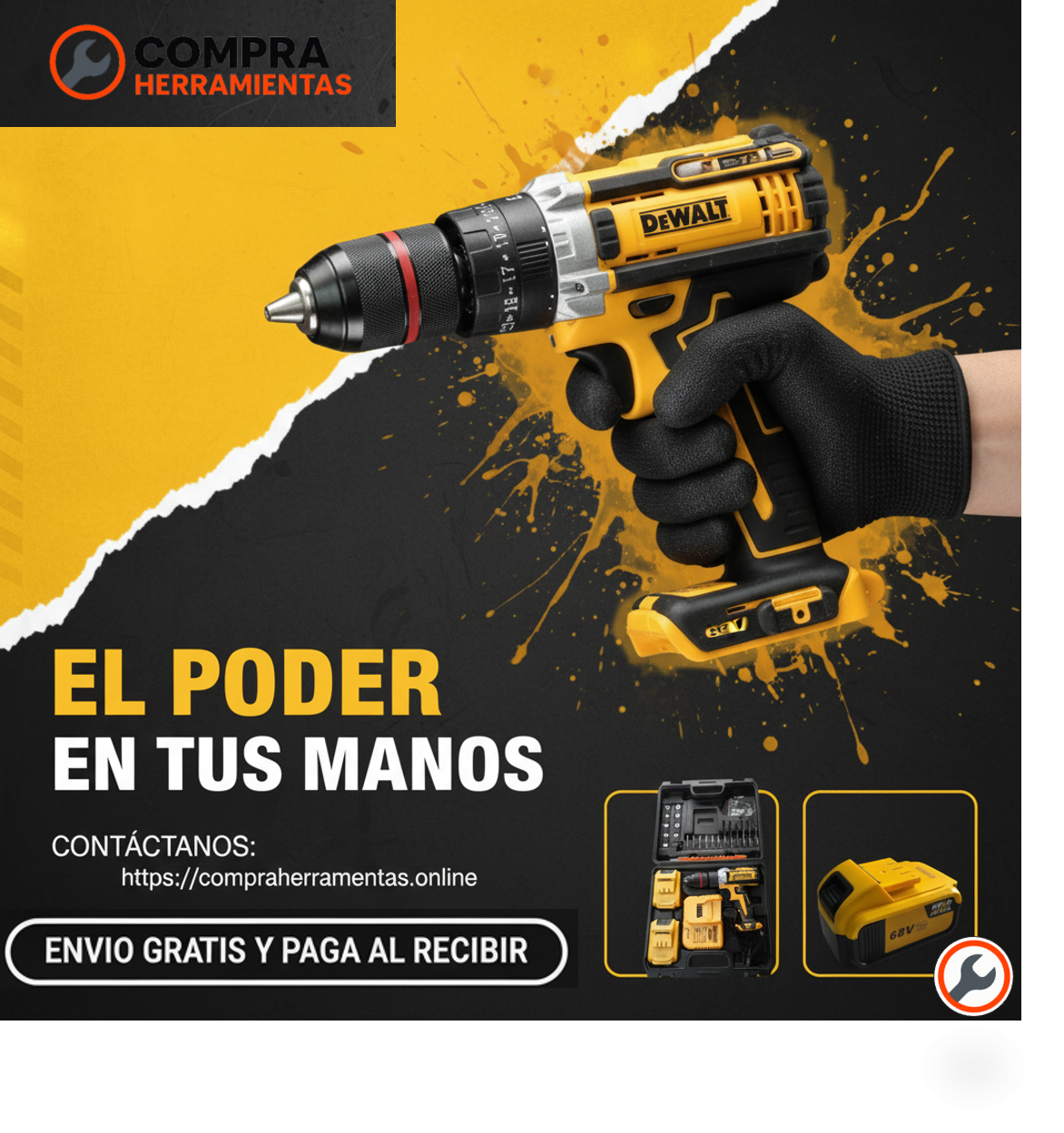 Taladro Dewalt percutor 68V Mandril Metálico 3/8"