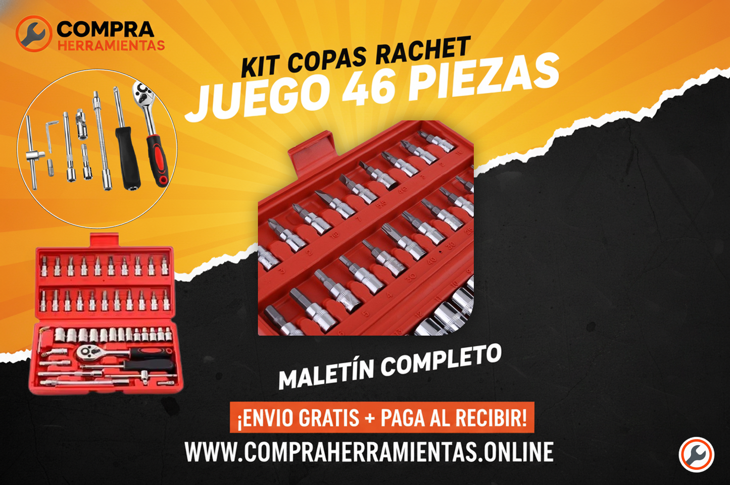 Juego de herramientas - Copas Ratchet - 46 piezas.