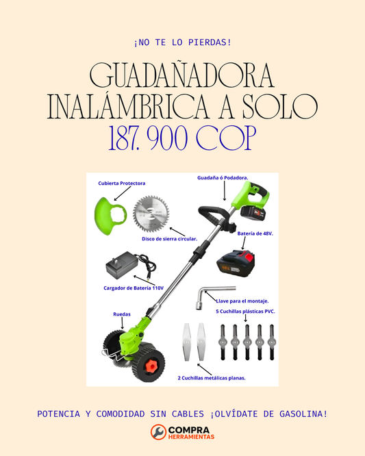 🌱 GUADAÑA CON LLANTAS 3 EN 1, PODADORA PORTATIL INALÁMBRICA
