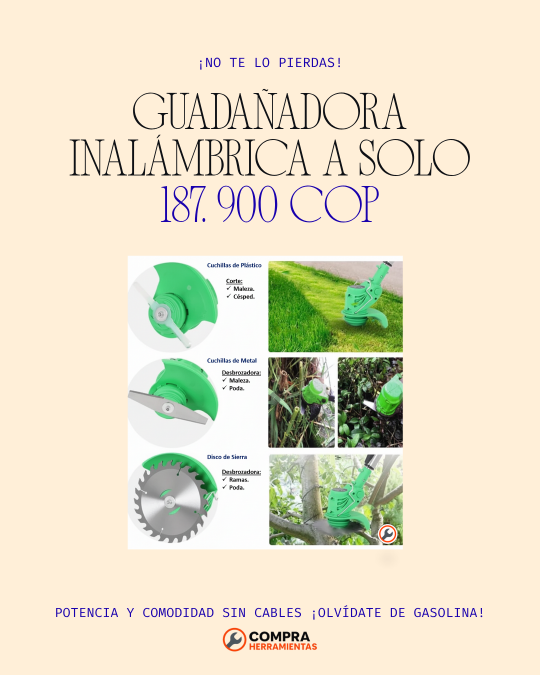 🌱 GUADAÑA CON LLANTAS 3 EN 1, PODADORA PORTATIL INALÁMBRICA